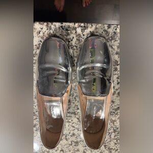 Zara Shiny Silver Loafers